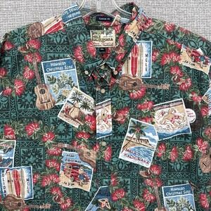 2017 Reyn Spooner Surf Santa Mele Kalikimaka 3XL Hawaiian Christmas Postcard Lei